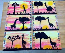 This project encourages kids to look closely at their favorite animal and recreate texture, pattern and silhouette. Animals In Art Summer Enrichment Grades 1 3 Model Magic Clay Ducks On Painted Wood Afr African Art Projects African Art For Kids School Art Projects