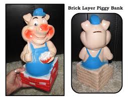 Large Vintage Hard Rubber Pig Bricklayer Piggy Bank By Bankers Etsy Three Little Pigs Little Pigs Hard Rubber