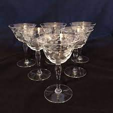 Vintage fostoria century pattern crystal clear glass divided dish, sauce or relish. 6 Vintage Glass Etched Flower Leaves Dot Optic Champagne Cocktail Glasses Vgc Vintage Stemware Crystal Stemware Glass