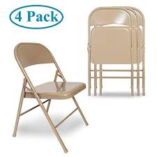 Vecelo All Steel Folding Chair Double Braced Hinged Portable Home Garden Office Furniture Set Of 4 Beige With Images Folding Chair Metal Folding Chairs Chair Backs