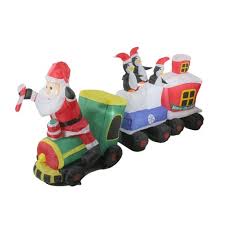 A galvanized bucket used for mums in the fall can be filled with pinecones and cheap plastic ornaments. Northlight 6 5 Red And Green Inflatable Santa And Penguins On Train Lighted Outdoor Christmas Decoration Target
