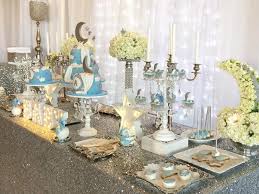This twinkle twinkle little star baby shower is beautiful in shades of baby blue & gorgeous gold! Moon And Stars Baby Shower Decorations Novocom Top