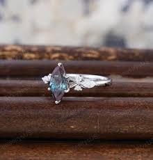 Marquise Alexandrite Engagement Ring Unique White Gold Engagement Ring  Vintage Marquise Cluster Ring Anniversary Ring Bridal Promise Gift