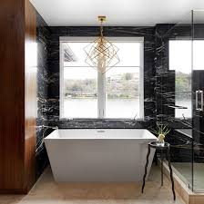 Black And Gold Marble Tiles Bathroom Contemporary Design Inspiration Example With Sharp Looked Freestanding Tub Black Marble Tiles With Gold Veinings And Austin Remodel Chic Bathrooms Bath Design