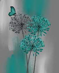 Other popular living room wall decor includes metal wall art and framed photographs. Teal Gray Modern Floral Butterfly Decor Teal Bedroom Bathroom Wall Art Picture Status Availa Grey Wall Art Wall Art Pictures Photo Wall Art