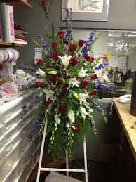 Red White And Blue Standing Spray Funeral Flower Arrangements Funeral Floral Arrangements Funeral Floral