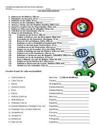 Nacionalidades Worksheets Teaching Resources Tpt