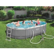 Piscine Hors Sol Ovale Power Steel Bestway Longueur 488 Cm Largeur 305 Cm Hauteur 107 Cm Gris Et Bleu 56448 En 2020 Piscine Tubulaire Piscine Hors Sol Piscine Ovale