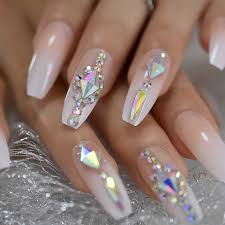 In addition, it allows you to to create a coffin nails acrylic. Luxury Nails Custom Large Stones Decorated Nail Art Tips Luxe Icy Ombre Coffin Shape Press On Nails Natural With Glue Sticker False Nails Aliexpress