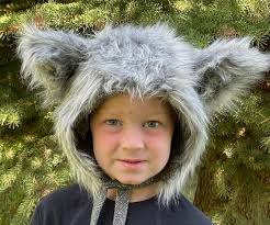 Handmade Grey Wolf Faux Fur Hat: Costume Dress-up