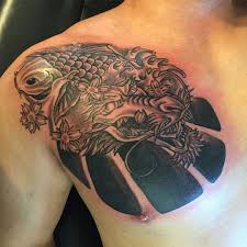 Black And White Koi Fish Chest Tattoo Dragon With Koi Fish Chest Tattoo
