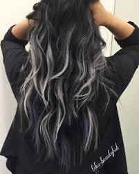 60 Shades Of Grey Silver And White Highlights For Eternal Youth Hair Color For Black Hair Black Hair With Highlights Grey Ombre Hair