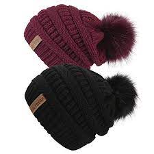 New Queenfur Women Knit Slouchy Beanie Chunky Baggy Hat With Faux Fur Pompom Winter Soft Warm Ski Cap Women Hats 12 99 Knitted Hats Cable Knit Hat Ski Cap