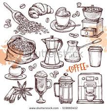 Coffee Hand Drawn Collection Vector Sketch Illustration Set With Turk Cups Coffee Bag With Beans Croiss Coffee Drawing Coffee Infographic How To Draw Hands