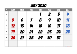2020 july free printable calendar 6 templates