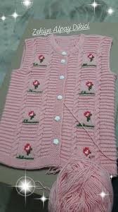 Cicekli Kabartmali Islemeli 21 Kadin Ve Bebek Yelek Orgu Modeli Baby Knitting Patterns Orgu Oya Ornekleri
