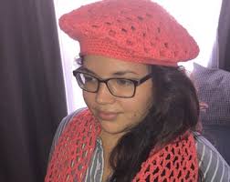 Scarf and Beret Coral, Crochet Scarf, Crochet Scarves, Beret, Crochet  Beret, Crochet Wearable, Set