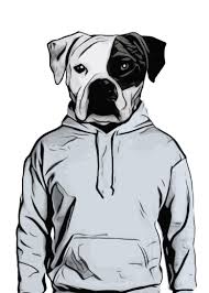 Dog Bulldog Boxer Human Illustration Hoody Hoodie Artprint Art Wallart Homedecor Canvas Giclee Wall Canvas Canvas Wall Art