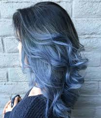 Stunning Blue Color With Dark Roots Hair Styles Blue Ombre Hair Black Wavy Hair