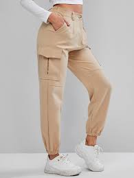 Black And Red Joggers Womens Flap Pockets Chain Jogger Pants Black Light Brown Light Khaki Red Wine Yellow Ad Jogger Pants Black Flap Pocket Pants For Women Causal Pant Pants