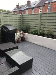 Garden Olive Green Fencing White Planters Grey Decking Green Fence Paint Garden Fence Paint Green Fence
