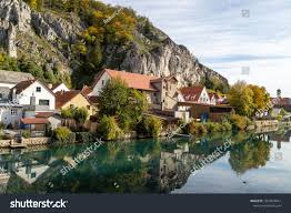 Idyllic View At The Village Markt Essing In Bavaria Germany With The Altmuehl River And High Rocks On A Sunny Day In Autumn Ad Idyllic Stock Photos Views