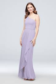 One Shoulder Chiffon Bridesmaid Dress With Cascade Style F20011 Iris 0 In 2020 Dusty Blue Bridesmaid Dresses One Shoulder Bridesmaid Dresses Mesh Bridesmaids Dress