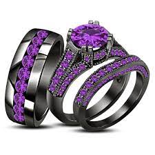 2 30 Ct Purple Amethyst His Her Wedding Band Engagement Bridal Trio Ring Set Si Purple Wedding Ring Set Purple Wedding Rings Wedding Rings Sets His And Hers