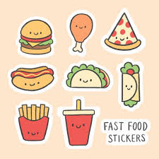 100 pcs food stickers,fruit decal stickers,food stickers for kids. Premium Vector Cute Fast Food Sticker Hand Drawn Cartoon Collection Stickers Nháº­t Ky Nghá» Thuáº­t Ká»³ áº£o