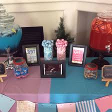 Gender Reveal Party Table Set Up Punch Tablecloths Frames Candy Gender Reveal Party Baby Gender Reveal Party Gender Reveal Decorations
