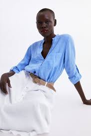 Zara Female Linen Shirt With Pockets Sky Blue Xxl In 2020 Linen Shirt Shirt Outfit Women Women Shirts Blouse