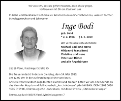 Traueranzeigen von Inge Bodi