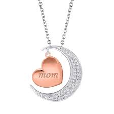 Silver Moon And Back Mom Diamond Necklace Mom Diamond Necklace Silver Moon Necklace