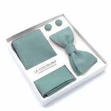 Coffret noeud papillon vert céladon uni en lin