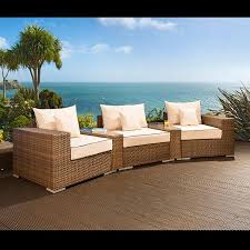 Outdoor Garden 3 Seater Sofa Setee Brown Rattan Cream Cushions 15 3 Seater Sofa Rattan Sofa