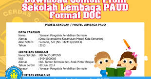 Contoh profil sekolah sma negeri 1 curug yang berdiri sejak tahun 1983 telah menyumbangkan berbagai macam prestasi baik akademis maupun non akademis guna meningkatkan kualitas sumber daya manusia. Download Contoh Profil Sekolah Lembaga Paud Format Doc Operator Sekolah