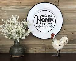Farmhouse Bless This Home Metal Wall Art Vintage Look Kitchen Etsy Rustic Plates Plate Decor Farmhouse Wall Decor