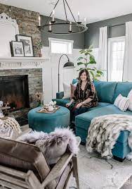 Our Eclectic Living Room Refresh With A Custom Velvet Chaise Sofa The Diy Mommy Teal Sofa Living Room Teal Living Rooms Eclectic Living Room