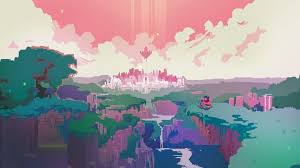 Hyper Light Drifter Teal Pink Blue Color Palette Pixel Art Landscape Desktop Wallpaper Art Pixel Art