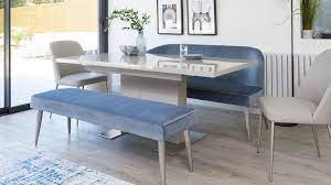 The solid white legs make the dark brown top stand. Best Dining Benches Go Upholstered For Extra Comfort And Add A Back For More Support White Gloss Dining Table Dining Room Bench Dining Bench