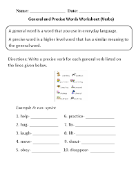 General And Precise Verbs Worksheet Math Worksheets Verb Worksheets 8th Grade Math Worksheets