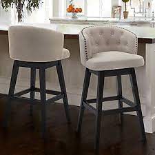 Celine 30 Bar Height Wood Swivel Tufted Barstool In Espresso Finish With Tan Fabric Ashley Fu In 2021 Kitchen Stools With Back Comfortable Bar Stools Kitchen Stools