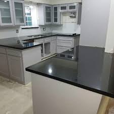 Absolute Black Granite With White Subway Tile Backsplash Light Grey Cabinets Granite Trendy Kitchen Backsplash Grey Kitchen Cabinets Interior Design Kitchen