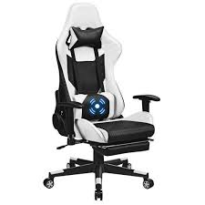Using an office chair with footrest will take care of your posture and reduce stress. Costway White Massage Gaming Chair Recliner Upholstery Racing Office Chair With Massage Lumbar Support And Footrest Hw62776wh The Home Depot