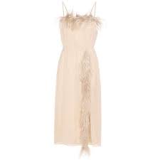 Prada Feather Embellished Silk Dress 2 350 Liked On Polyvore Featuring Dresses P Feather Cocktail Dress Beige Cocktail Dresses Embellished Cocktail Dress