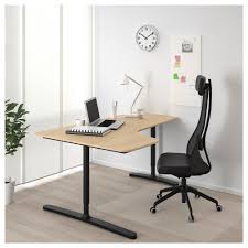 Bekant Corner Desk Left White Stained Oak Veneer Black Ikea Pult Bordplater Linoleum