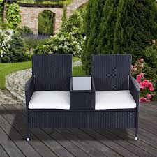 This striking set features splayed black legs and matching cushions that. Outsunny Rattan Chair Garden Furniture Patio Companion Love Seat Table Black New 5055974826946 Ebay
