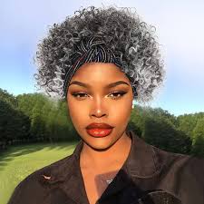 LEOSA Headband Wig for Black Women, Afro Curly Wig Head Wrap Wigs 2 in 1  Synthetic