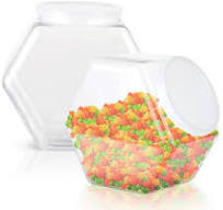 129oz Plastic Candy Jars, 2 Packs Hexagon Cookie Jars with Snap-On Lid,  Clear Candy Containers for Kitchen Counter, Plastic Canisters for Snacks,  ...