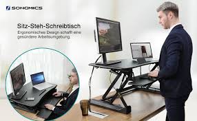 Ein stehschreibtisch hat vorteile für gesundheit & arbeit ➠ eine auswahl der besten modelle in verschiedenen preisklassen. Songmics Sitz Steh Schreibtisch Hohenverstellbarer Aufsatz Steharbeitsplatz Monitorstander Mit Abnehmbarem Tastaturhalter Geraumige Tischplatte 90 X 59 Cm Schwarz Lsd07b Amazon De